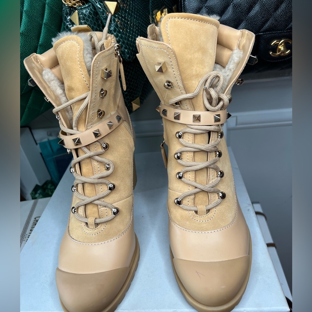 Hard To Find Valentino Shearling Rockstud Boots, Size 40